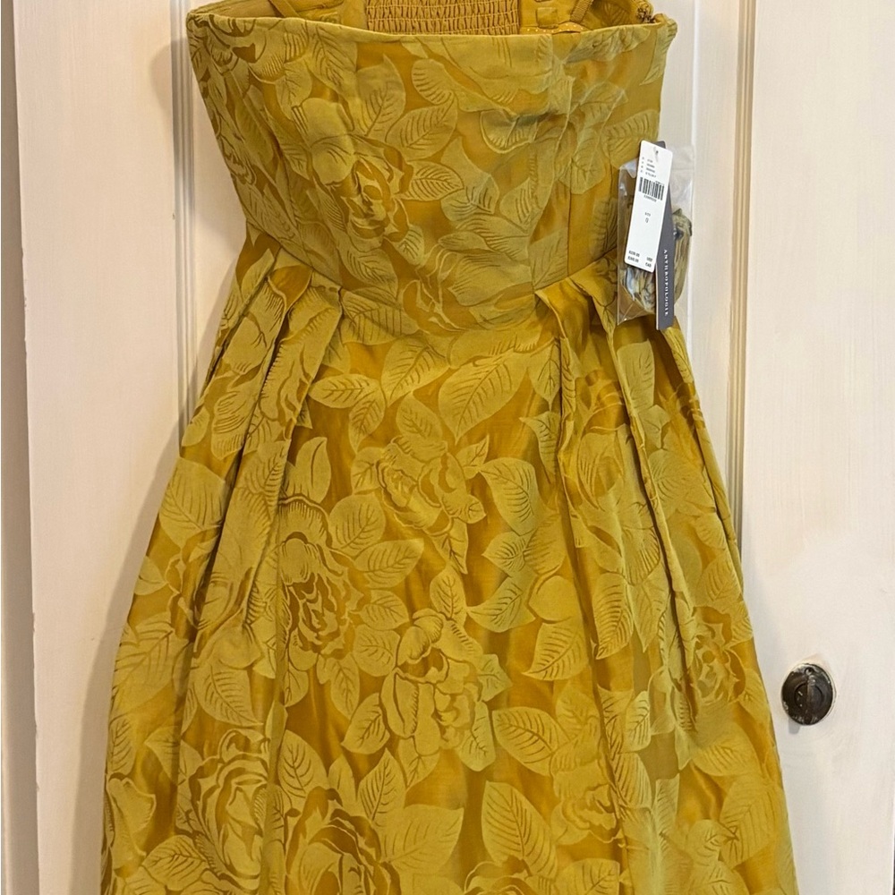 Maeve (from Anthropologie) Mustard Floral Strapless Cocktail Dress